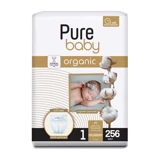 Pure Baby Organik Yenidoğan 1 Numara Organik Cırtlı Bebek Bezi 256 Adet
