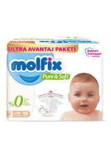 Molfix Pure & Soft 3 Numara Organik Cırtlı Bebek Bezi 98 Adet
