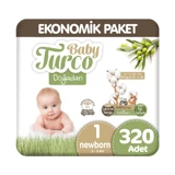 Baby Turco Doğadan Ekonomik Yenidoğan 1 Numara Göbek Oyuntulu Bantlı Bebek Bezi 5x64 Adet