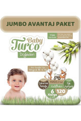 Baby Turco Doğadan 6 Numara Bantlı Bebek Bezi 120 Adet + Numara Xlarge 120 Adet Jumbo Avantaj Paket 16Kg