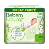 Bebem Natural Doğa Özleri Yenidoğan 1 Numara Organik Cırtlı Bebek Bezi 192 Adet