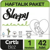 Sleepy Natural Yenidoğan 1 Numara Organik Göbek Oyuntulu Cırtlı Bebek Bezi 42 Adet