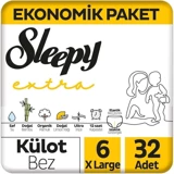 Sleepy Extra 6 Numara Organik Cırtlı Bebek Bezi 32 Adet