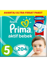 Prima Aktif Bebek 5 Numara Cırtlı Bebek Bezi 204 Adet