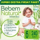 Bebem Natural Doğa Özleri 6 Numara Organik Cırtlı Bebek Bezi 240 Adet