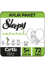 Sleepy Junior Plus Aylık Paket 5 + Numara Organik Cırtlı Bebek Bezi 72 Adet