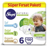 Sleepy Natural XLarge Süper Fırsat 6 Numara Organik Cırtlı Bebek Bezi 100 Adet
