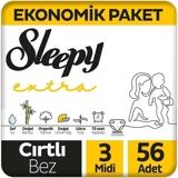 Sleepy Extra 3 Numara Organik Cırtlı Bebek Bezi 56 Adet