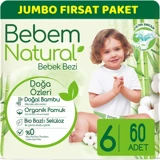 Bebem Natural Doğa Özleri 6 Numara Organik Cırtlı Bebek Bezi 60 Adet