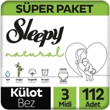 Sleepy Natural 3 Numara Organik Külot Bebek Bezi 112 Adet
