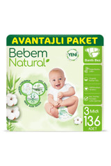 Bebem Natural Doğa Özleri 3 Numara Organik Cırtlı Bebek Bezi 136 Adet