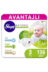 Sleepy Natural Midi 3 Numara Organik Cırtlı Bebek Bezi 136 Adet