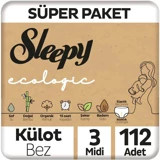 Sleepy Süper Paket 3 Numara Organik Külot Bebek Bezi 112 Adet