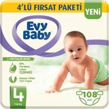 Evy Baby Hipoalerjenik 4'lü Fırsat Paketi 4 Numara Cırtlı Bebek Bezi 108 Adet
