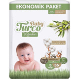 Baby Turco Doğadan Midi 3 Numara Cırtlı Bebek Bezi 56 Adet