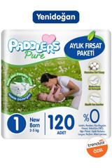 Paddlers Pure Yenidoğan 1 Numara Organik Cırtlı Bebek Bezi 120 Adet