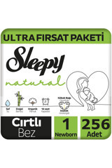 Sleepy Natural Yenidoğan 1 Numara Organik Cırtlı Bebek Bezi 256 Adet