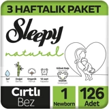 Sleepy Yenidoğan 1 Numara Organik Göbek Oyuntulu Cırtlı Bebek Bezi 126 Adet