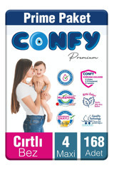Confy Premium Maxi 4 Numara Göbek Oyuntulu Cırtlı Bebek Bezi 168 Adet