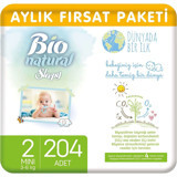 Sleepy Bio Natural Mini 2 Numara Organik Cırtlı Bebek Bezi 204 Adet