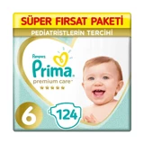 Prima Premium Care 6 Numara Göbek Oyuntulu Cırtlı Bebek Bezi 124 Adet