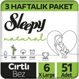 Sleepy Natural 6 Numara Organik Cırtlı Bebek Bezi 51 Adet