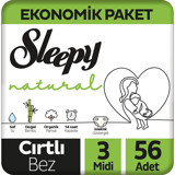 Sleepy Midi 3 Numara Organik Cırtlı Bebek Bezi 56 Adet