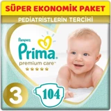 Prima Premium Care 3 Numara Cırtlı Bebek Bezi 104 Adet