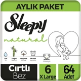Sleepy Natural 6 Numara Organik Cırtlı Bebek Bezi 64 Adet