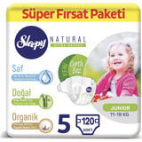 Sleepy Natural 5 Numara Organik Cırtlı Bebek Bezi 120 Adet