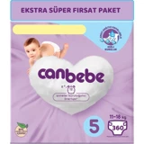 Canbebe Junior 5 Numara Bantlı Bebek Bezi 360 Adet
