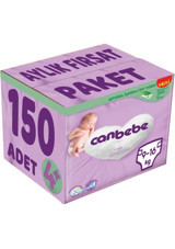 Canbebe Maxi Plus Aylık Fırsat Paketi 4 + Numara Bantlı Bebek Bezi 150 Adet