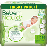 Bebem Natural Doğa Özleri Yenidoğan 1 Numara Organik Cırtlı Bebek Bezi 256 Adet
