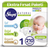 Sleepy Natural Ultra Hassas Yenidoğan 1 Numara Organik Cırtlı Bebek Bezi 210 Adet