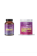 Suplamore Multi Collagen-Bromelain Powder Toz Tablet Kolajen 300 gr +  Multi Collagen & Elastin 90 Tablet
