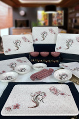 Keramika Siera Kare Desenli 15 Parça 6 Kişilik Seramik Kahvaltı Takımı Beyaz