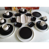 Keramika Stackable Yuvarlak 33 Parça 6 Kişilik Seramik Kahvaltı Takımı Beyaz-Siyah