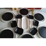 Keramika Stackable Yuvarlak 21 Parça 6 Kişilik Seramik Kahvaltı Takımı Beyaz-Siyah