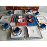 Keramika Koi Ab Kare Desenli 32 Parça 6 Kişilik Seramik Kahvaltı Takımı Çok Renkli