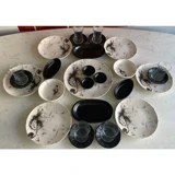 Keramika Arya Yuvarlak Desenli 28 Parça Seramik Kahvaltı Takımı Beyaz-Siyah