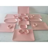 Keramika Mat Kare 20 Parça 6 Kişilik Seramik Kahvaltı Takımı Pembe