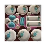 Keramika Gül Trend Kare-Yuvarlak Desenli 18 Parça 6 Kişilik Seramik Kahvaltı Takımı Beyaz-Mavi