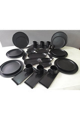 Keramika Stackable 35 Parça 6 Kişilik Seramik Kahvaltı Takımı Siyah
