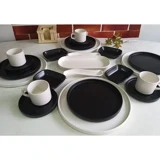 Keramika Stackable Yuvarlak 23 Parça 4 Kişilik Seramik Kahvaltı Takımı Beyaz-Siyah