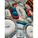Keramika Koi Kare-Oval Desenli 37 Parça 6 Kişilik Seramik Kahvaltı Takımı Çok Renkli