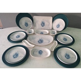 Keramika Stackable Oval-Yuvarlak Desenli 20 Parça 6 Kişilik Seramik Kahvaltı Takımı Beyaz-Mavi