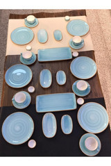 Bonna Porselen Aqua Gourmet Yuvarlak Desenli 32 Parça 6 Kişilik Porselen Kahvaltı Takımı Mavi