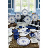 Keramika Etnica Yuvarlak Desenli 50 Parça 12 Kişilik Seramik Kahvaltı Takımı Beyaz-Mavi