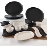 Keramika Mat 18 Parça 6 Kişilik Seramik Kahvaltı Takımı Beyaz-Siyah