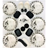 Keramika Melodi Oval-Yuvarlak Desenli 25 Parça 6 Kişilik Seramik Kahvaltı Takımı Beyaz-Siyah
